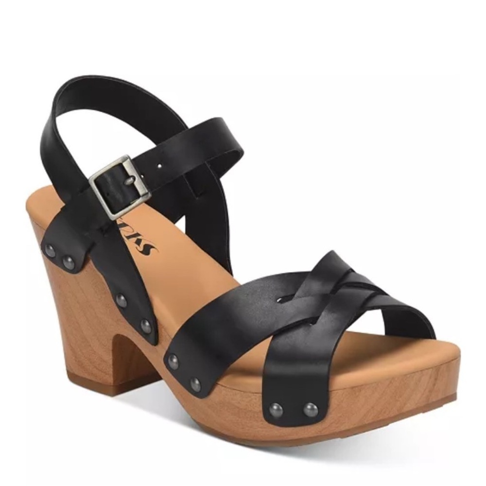 KORKS Bagley Platform Sandals Black Block Heel Ankle Strap Open Toe 7